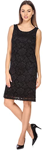 Bellivalini Damen Kleid Knielang Spitzenkleid festlich Sommerkleid ohne Ärmel Rose Muster Rundhals BLV50-260 (Schwarz, L) von Bellivalini
