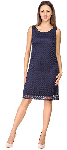 Bellivalini Damen Kleid Knielang Spitzenkleid festlich Sommerkleid ohne Ärmel Rundhals BLV50-259 (Dunkelblau, XXL) von Bellivalini