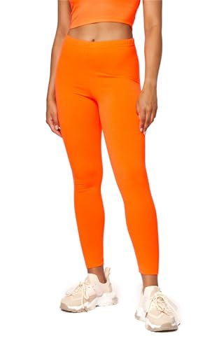 Bellivalini Damen Lange Leggings Neon 80er Jahre für Sport Party Gym BLV50-293 (Neon Orange, 4XL) von Bellivalini