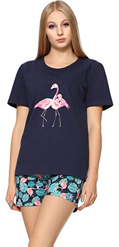 Bellivalini Damen Schlafanzug BLV50-160 (Marineblau Flamingos, XXL) von Bellivalini