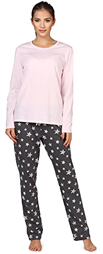 Bellivalini Damen Schlafanzug lang Pyjama Langarm Lange Hose Rundhalsausschnitt Muster Sterne bunt BLV50-167(Rosa Graphite Sterne, M) von Bellivalini