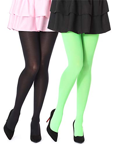 Bellivalini Damen Strumpfhose Mikrofaser 2 Pack 100 DEN BLVFI1003 (Schwarz/Neon Kalk (2Pack), L (Herstellergröße: 4)) von Bellivalini