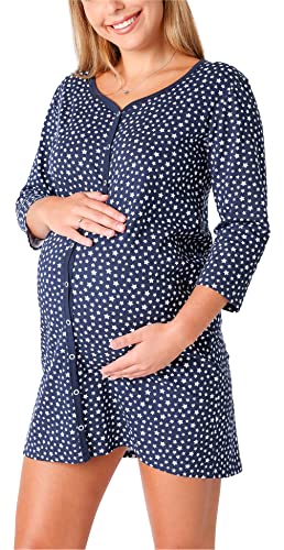 Bellivalini Damen Umstands Nachthemd 3/4 Arm mit Stillfunktion BLV50-115 (Marineblau Sterne (Marineblau), XL) von Bellivalini