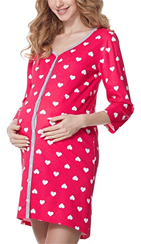 Bellivalini Damen Umstands Nachthemd 3/4 Arm mit Stillfunktion BLV50-115 (RosaHerzen (Melange), XL) von Bellivalini