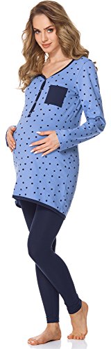 Bellivalini Damen Umstands Pyjama mit Stillfunktion BLV50-125 (Blau Punkte/Marineblau, XL) von Bellivalini