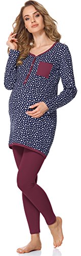 Bellivalini Damen Umstands Pyjama mit Stillfunktion BLV50-125 (Marineblau Sterne/Weinrot, XL) von Bellivalini