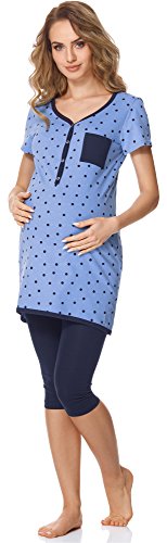 Bellivalini Damen Umstands Pyjama mit Stillfunktion BLV50-126 (Blau Punkte/Marineblau, XL) von Bellivalini