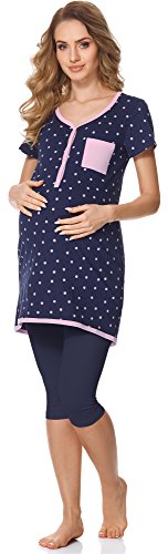 Bellivalini Damen Umstands Pyjama mit Stillfunktion BLV50-126 (Marineblau Punkte/Marineblau, S) von Bellivalini