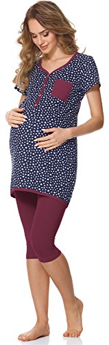 Bellivalini Damen Umstands Pyjama mit Stillfunktion BLV50-126 (Marineblau Sterne/Weinrot, L) von Bellivalini