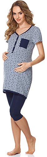 Bellivalini Damen Umstands Pyjama mit Stillfunktion BLV50-126 (Melange Sternen/Marineblau, XL) von Bellivalini