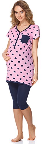 Bellivalini Damen Umstands Pyjama mit Stillfunktion BLV50-126 (Rosa Herzen/Marineblau, L) von Bellivalini