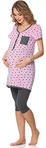 Bellivalini Damen Umstands Pyjama mit Stillfunktion BLV50-126 (Rosa Punkte/Graphite, XL) von Bellivalini