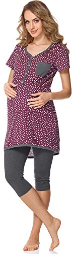 Bellivalini Damen Umstands Pyjama mit Stillfunktion BLV50-126 (Weinrot Sterne/Graphite, L) von Bellivalini