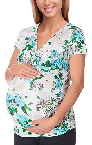 Bellivalini Damen Umstands Shirt mit Stillfunktion BLV50-123 (Weiß/Blaue Blumen, XS) von Bellivalini