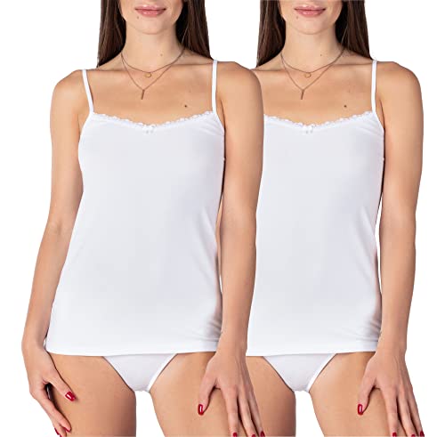 Bellivalini Damen Unterhemd aus Baumwolle mit Spitze BLV50-221 (2er-Pack: Weiß, XS) von Bellivalini