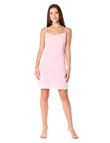 Bellivalini Damen Unterkleid kurz mit Spitze Petticoat V-Ausschnitt Einstellbare Träger BLV50-256 (Rosa, XL) von Bellivalini