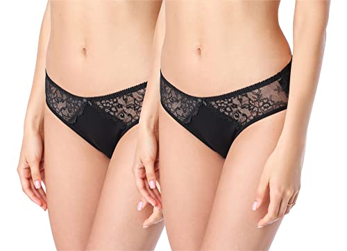 Bellivalini Damen Unterwäsche Pantys aus Baumwolle Hipster mit Spitze BLV50-193 (2Pack-SchwarzSchwarz, M) von Bellivalini