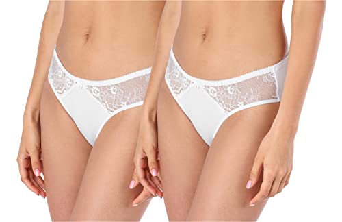 Bellivalini Damen Unterwäsche Pantys aus Baumwolle Hipster mit Spitze BLV50-193 (2Pack-WeißWeiß, M) von Bellivalini