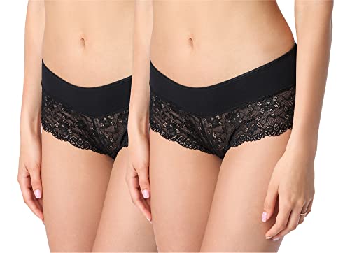 Bellivalini Damen Unterwäsche Unterhose aus Baumwolle Panty mit Spitze BLV50-187 (2Pack-SchwarzSchwarz, L) von Bellivalini