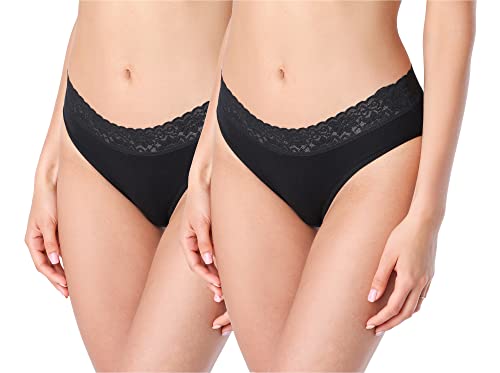 Bellivalini Damen Pantys Baumwolle Spitzenunterwäsche für Frauen BLV50-191 (2Pack-SchwarzSchwarz, M) von Bellivalini