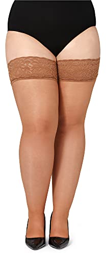 Bellivalini Damen halterlose Strümpfe mit Spitze Plus Size 20 DEN BLV-1126 (Bronze, 3XL) von Bellivalini