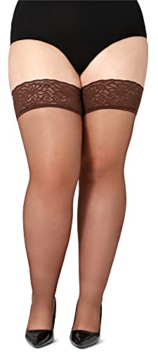 Bellivalini Damen halterlose Strümpfe mit Spitze Plus Size 20 DEN BLV-1126 (Cappucino, 3XL) von Bellivalini