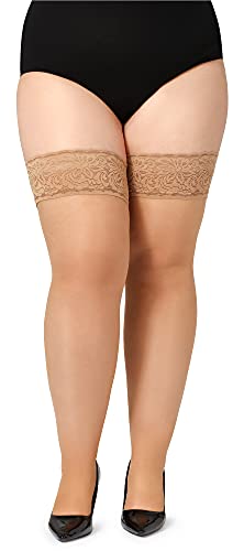 Bellivalini Damen halterlose Strümpfe mit Spitze Plus Size 20 DEN BLV-1126 (Daino, 4XL) von Bellivalini