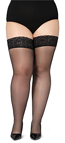 Bellivalini Damen halterlose Strümpfe mit Spitze Plus Size 20 DEN BLV-1126 (Schwarz, 3XL) von Bellivalini