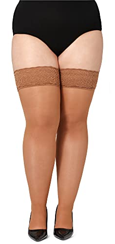 Bellivalini Damen halterlose Strümpfe mit Spitze Plus Size 40 DEN BLV-1127 (Bronze, 3XL) von Bellivalini