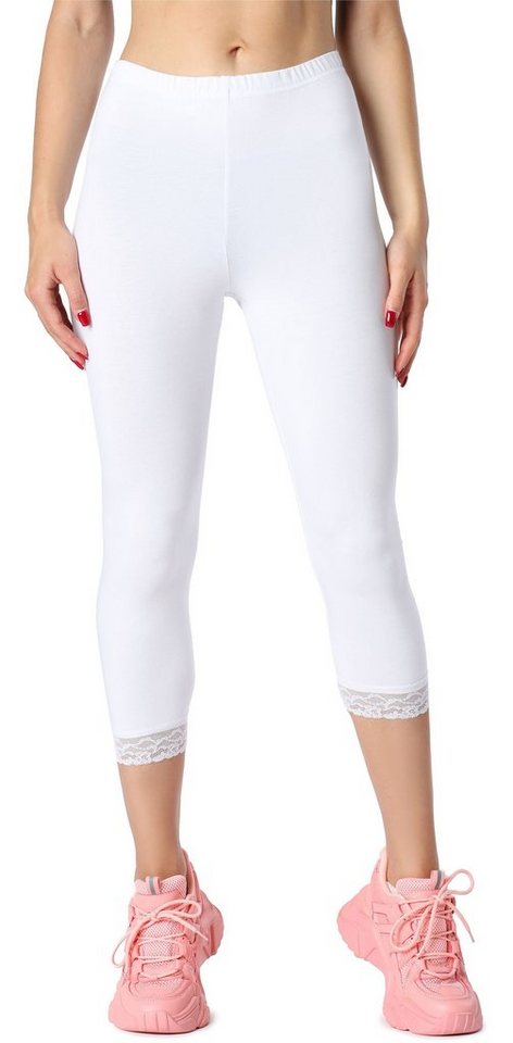 Bellivalini Leggings Damen 3/4 Capri Leggings aus Baumwolle mit Spitze für Tunika BLV50-224 (1-tlg) elastischer Bund von Bellivalini