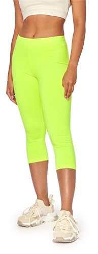 Bellivalini Neon Leggings Damen 3/4, Gym Leggings Damen, Knallige Hosen Damen ideal als Festival Outfit Damen oder Teil von einem 80er Jahre Outfit Damen BLV50-300 (Neon Gelb, L) von Bellivalini