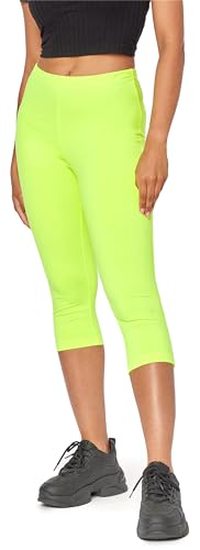 Bellivalini Neon Leggings Damen 3/4 mit Naht, Gym Damen Leggings, Knallige Hosen ideal als Festival Outfit oder Teil von einem 80er Jahre Outfit BLV50-302 (Neon Gelb, L) von Bellivalini