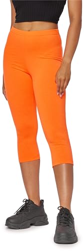 Bellivalini Neon Leggings Damen 3/4 mit Naht, Gym Leggings Damen, Knallige Hosen Damen ideal als Festival Outfit Damen oder Teil von einem 80er Jahre Outfit Damen BLV50-302 (Neon Orange, XXL) von Bellivalini