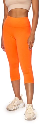 Bellivalini Neon Leggings Damen High Waist 3/4, Gym Leggings Damen, Knallige Hosen Damen ideal als Festival Outfit Damen oder Teil von einem 80er Jahre Outfit Damen BLV50-298 (Neon Orange, L) von Bellivalini