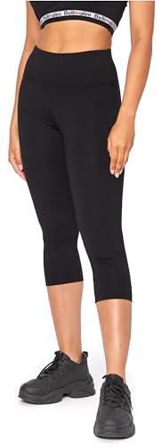 Bellivalini Neon Leggings Damen High Waist 3/4, Gym Leggings Damen, Knallige Hosen Damen ideal als Festival Outfit Damen oder Teil von einem 80er Jahre Outfit Damen BLV50-298 (Schwarz, XXL) von Bellivalini