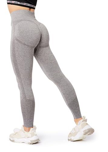 Bellivalini Sport Leggings Damen High Waist Push Up Scrunch Fitness Seamless Figurformend BLV50-254 (Dunkelgrau Melange, L) von Bellivalini