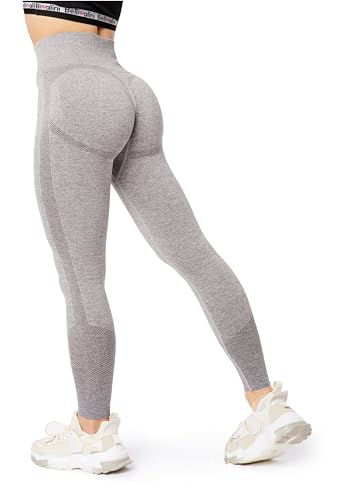 Bellivalini Sport Leggings Damen High Waist Push Up Scrunch Fitness Seamless Figurformend BLV50-254 (Hellgrau Melange, L) von Bellivalini