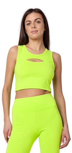 Bellivalini Sport Oberteile Damen Crop Top Neon für Gym Yoga Fitness Laufen mit Ausschnitt Vorne BLV50-324 (Neon Gelb, M) von Bellivalini