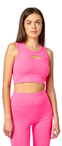 Bellivalini Sport Oberteile Damen Crop Top Neon für Gym Yoga Fitness Laufen mit Ausschnitt Vorne BLV50-324 (Rosa, M) von Bellivalini