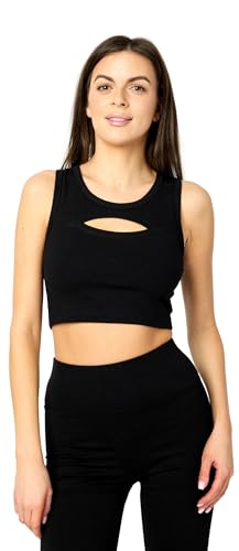 Bellivalini Sport Oberteile Damen Crop Top Neon für Gym Yoga Fitness Laufen mit Ausschnitt Vorne Spot-BH BLV50-324 (Schwarz, M) von Bellivalini