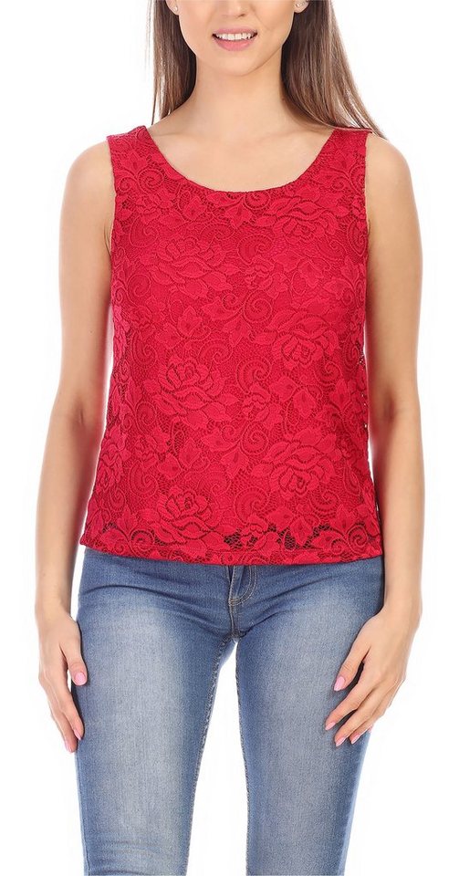 Bellivalini T-Shirt Damen Shirt Ärmellos elegant Rundhals mit Spitze Rose Muster BLV50-263 (1-tlg) von Bellivalini