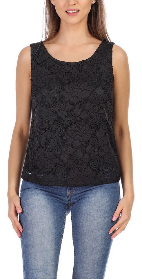 Bellivalini T-Shirt Damen Shirt Ärmellos elegant Rundhals mit Spitze Rose Muster BLV50-263 (1-tlg) von Bellivalini