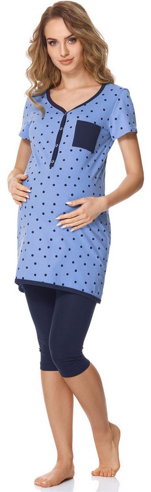 Bellivalini Umstandspyjama Damen Umstands Pyjama mit Stillfunktion BLV50-126 mit Brusttasche von Bellivalini