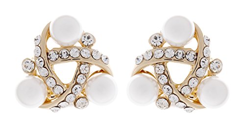 Ohrclips - Vergoldeter geknoteter Ohrring mit klaren Kristallsteinen und Perlen - Alice von Bello London von Bello London