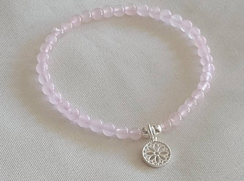 Armband Rosenquarz Mandala 925 Silber von Belloarmband