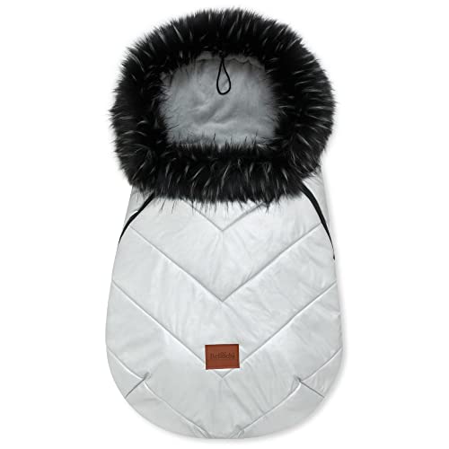 Bellochi Fußsack Kinderwagen Winter Universal Fußsack Buggy Winter - Kuschelig Warme Wintersack Kinderwagen mit Reißverschluss und Pelz (X - Silber) von Bellochi Growing in style