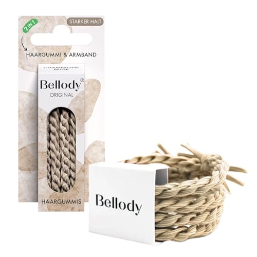 Bellody® Original Haargummis - Stylisch geflochtener Haargummi mit starkem Halt (4er Set - Champagne Beige) - Damen Haarschmuck in Beige von Bellody