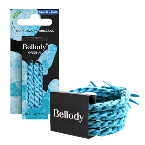 Bellody® Original Haargummis - Sundance Edition - Stylisch geflochtener Haargummi mit starkem Halt (4er Set) Damen Haarschmuck (Mykonos Blue) von Bellody