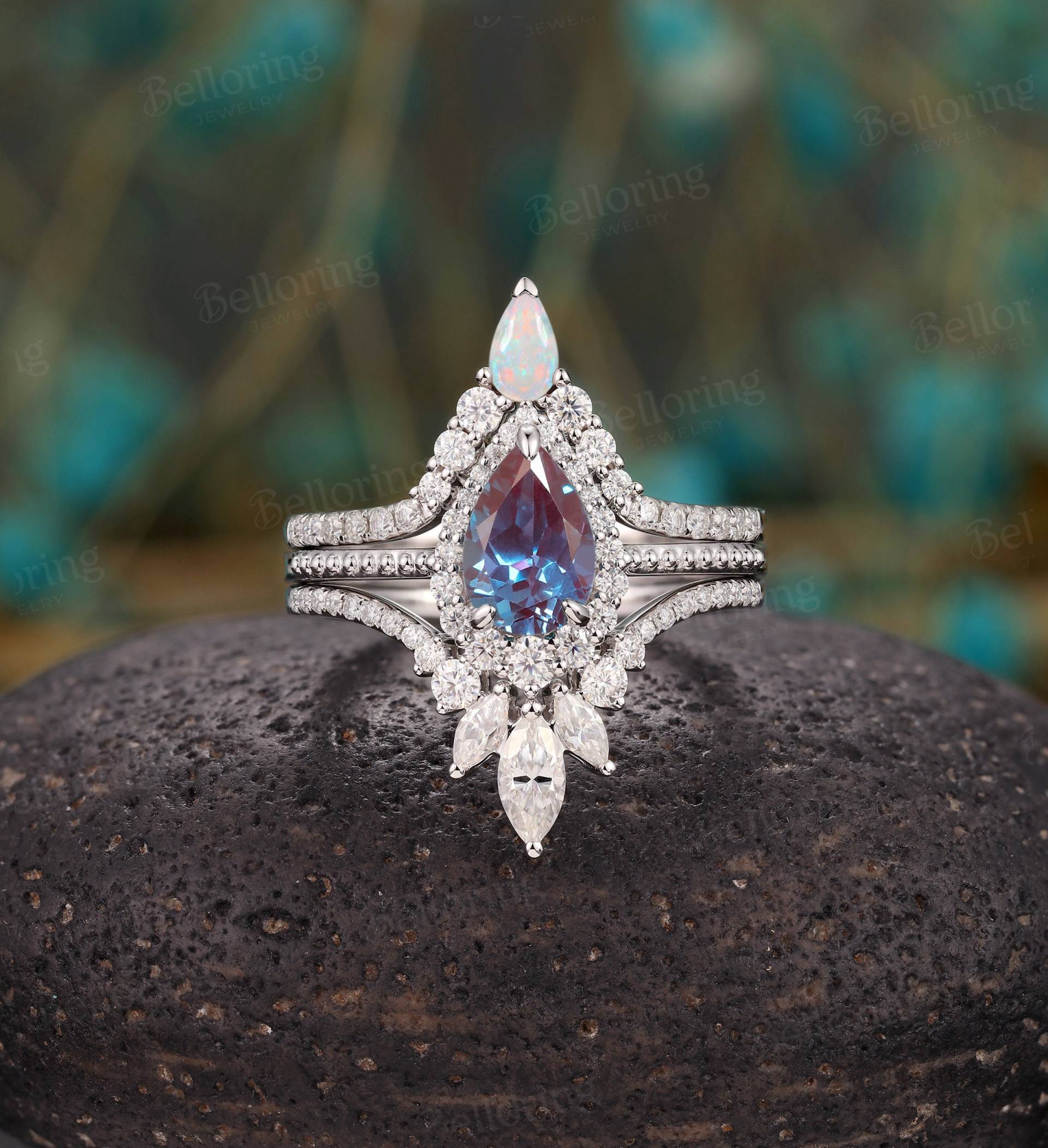 Alexandrit Brautring Brautschmuck Brautschmucksatz Hochzeit Schmuck Geschenk Marquise Moissanite Alexandrit Brautring Brautschmuck Brautschmucksatz Hochzeit Schmuck Geschenk Marquise Moissanite von Belloring