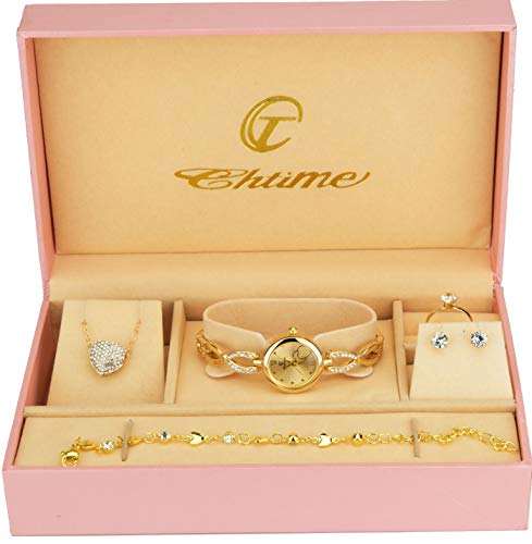 Geschenkset Damen Armbanduhr - Schmuck Set- Halskette-Ring- Ohrringe - Armband von BELLOS